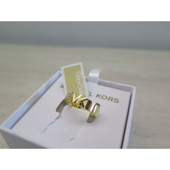 Michael Kors MKJX7978710 Size 7 Gold Tone Pavé Crystals Heart w/MK Logo Ring - Picture 9 of 11